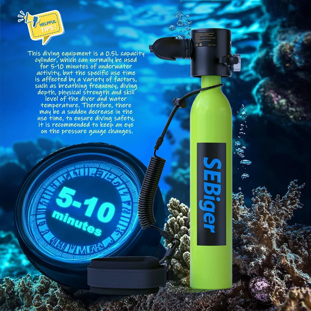 SEBIger Mini Diving Scuba Tank 0.5L Portable Diving Tankfor Dive Boat Repair Snorkeling Swimming Gifts of travel for Women men