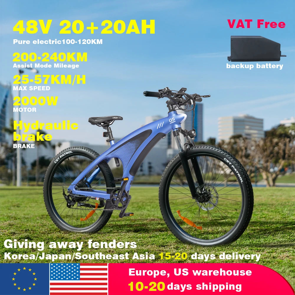 HX Q5 Ebikes 2000W Adults Electric Bike Bicycle 2000W 48V 20AH 27.5 Inch Off-Road Tire Electric E Bikes Mountain Ebike