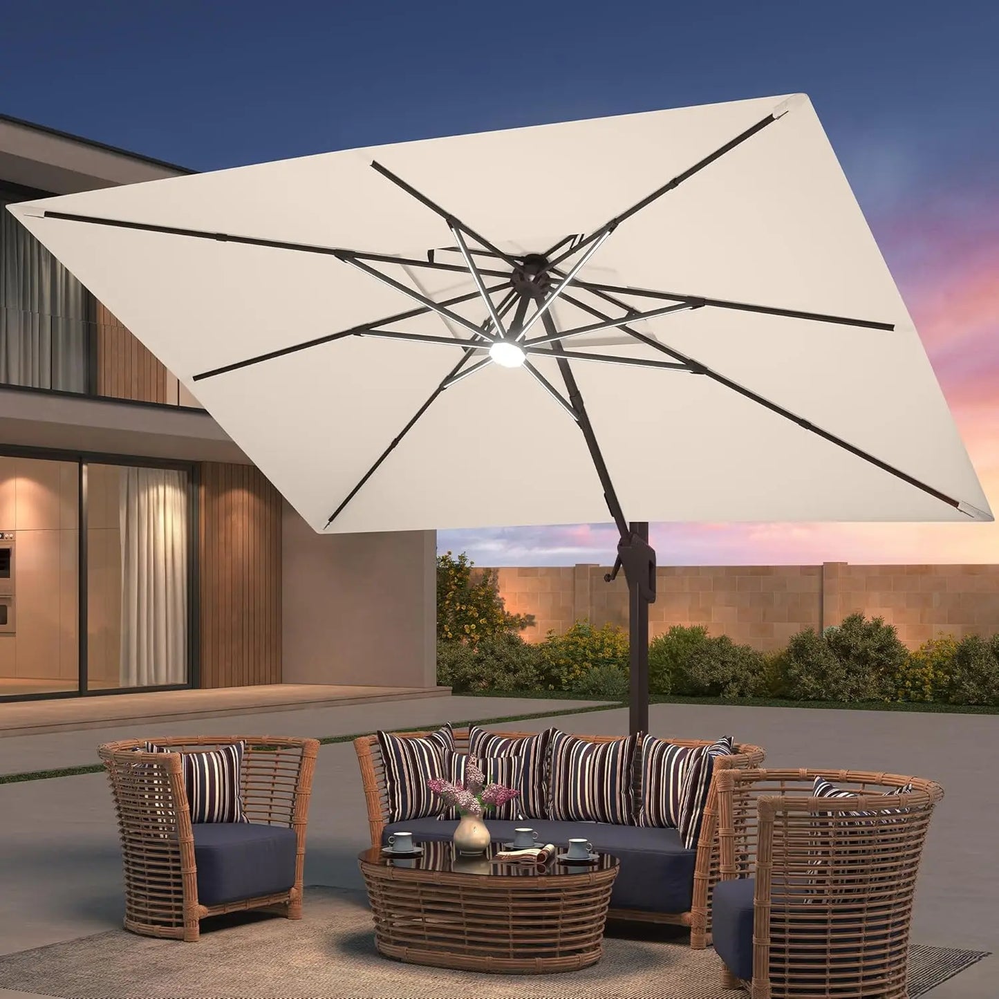 9x12 FT Patio Umbrella with Weighted Base and LED Lights Cantilever Outdoor Large Heavy Duty Rectangle Aluminum, Customized