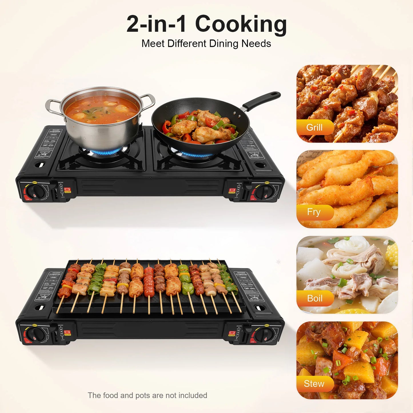 2500W Portable Camping Stove With 2 Burners Baking Tray Case