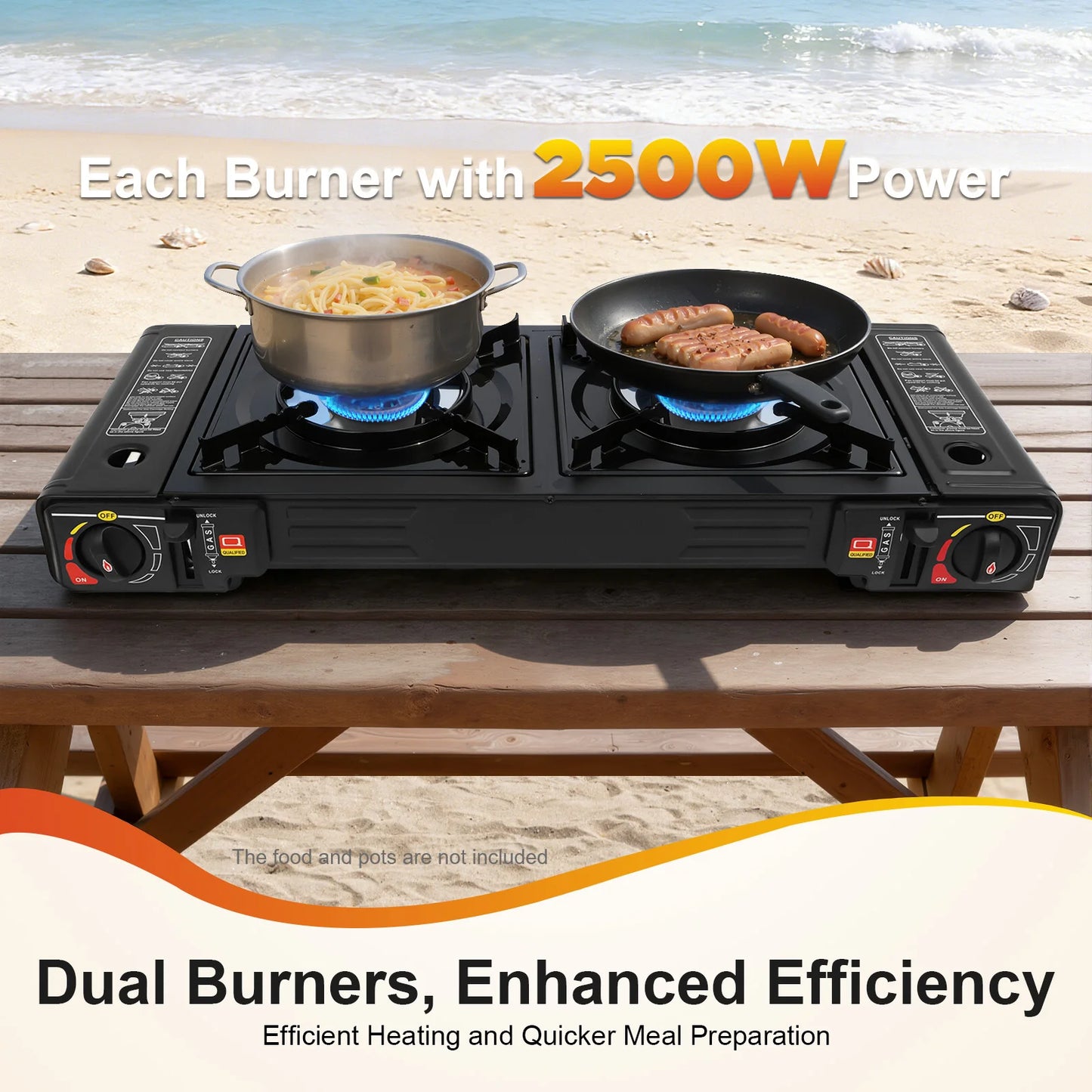 2500W Portable Camping Stove With 2 Burners Baking Tray Case