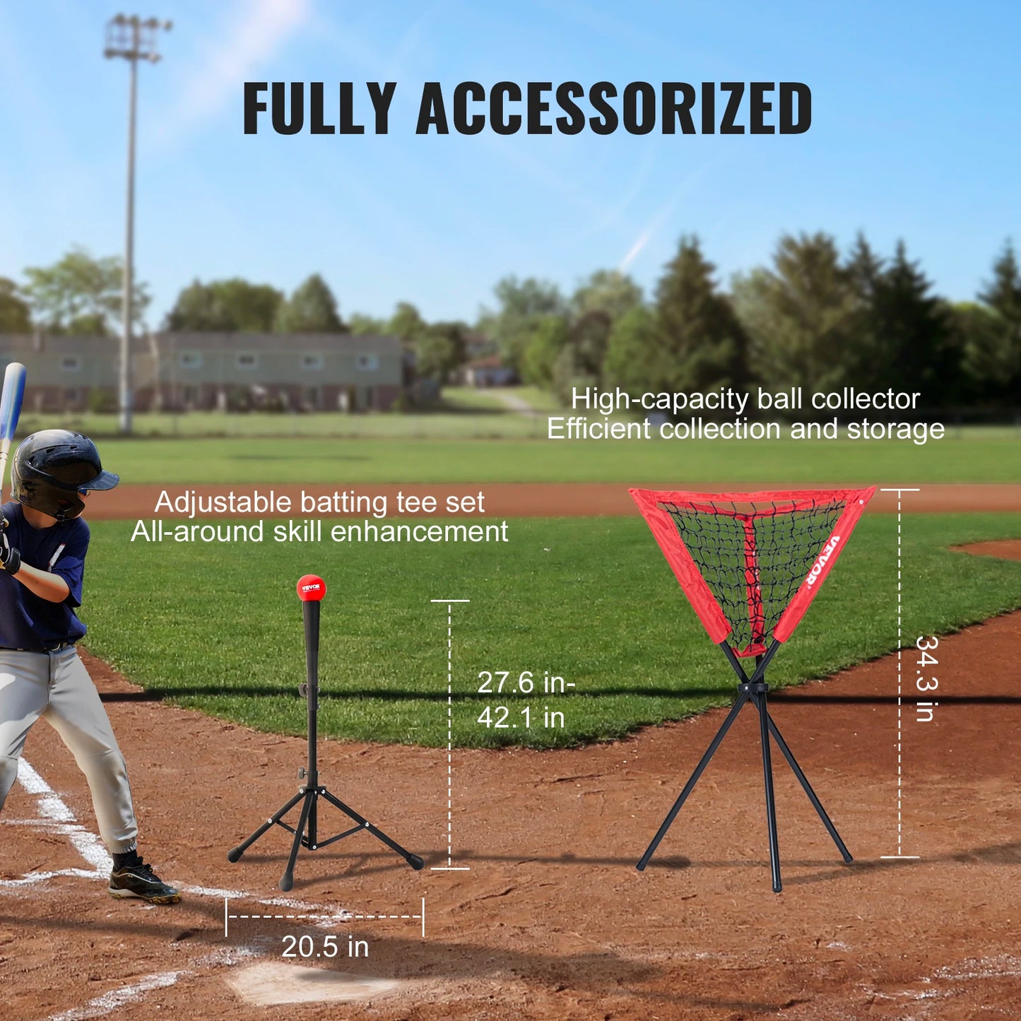 SucceBuy 7ft x 7ft Portable Baseball Softball Practice Training Net for Hitting Catching Pitching with Carry Bag Ball Collector