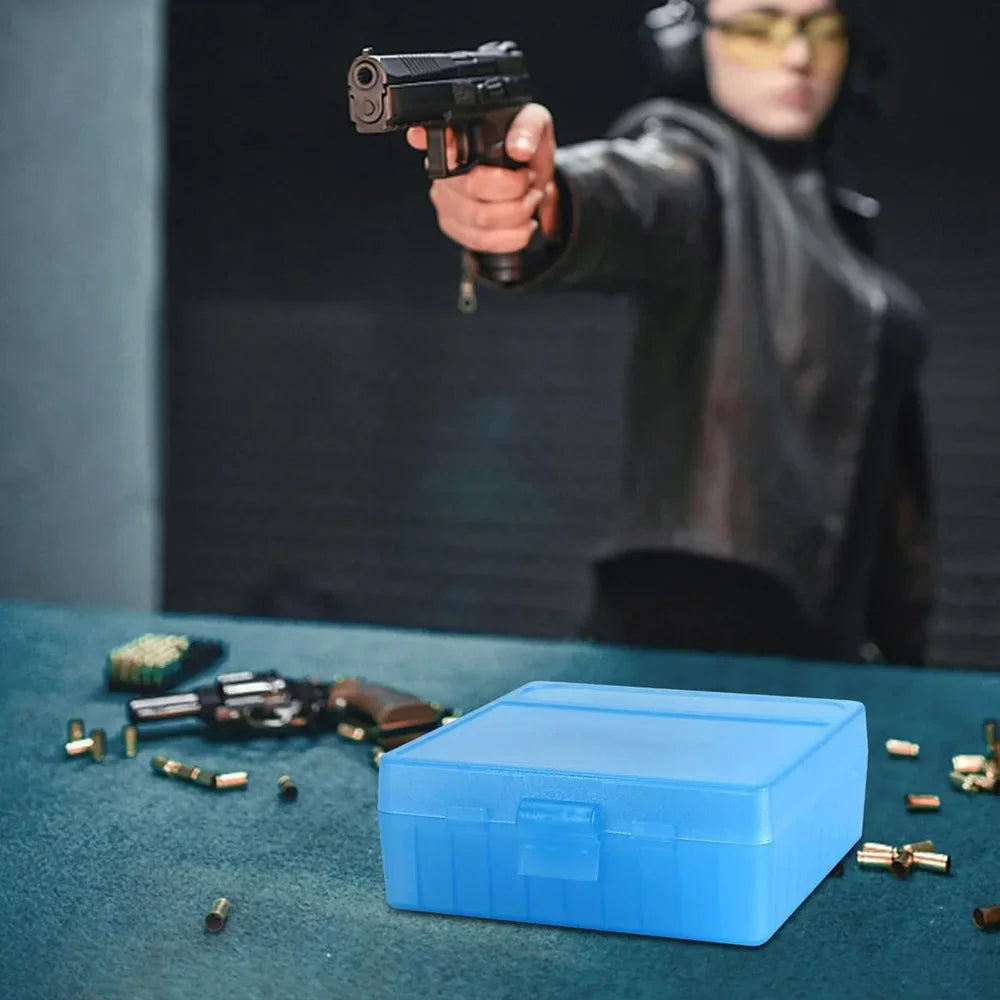 50/100 Rounds Tactical Bullet Box 9mm/.223/.38Super Pistol Rifle Ammo Carry Storage Box Flip-Top Bullets Case Hunting Accessory