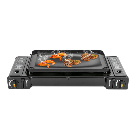 2500W Portable Camping Stove With 2 Burners Baking Tray Case