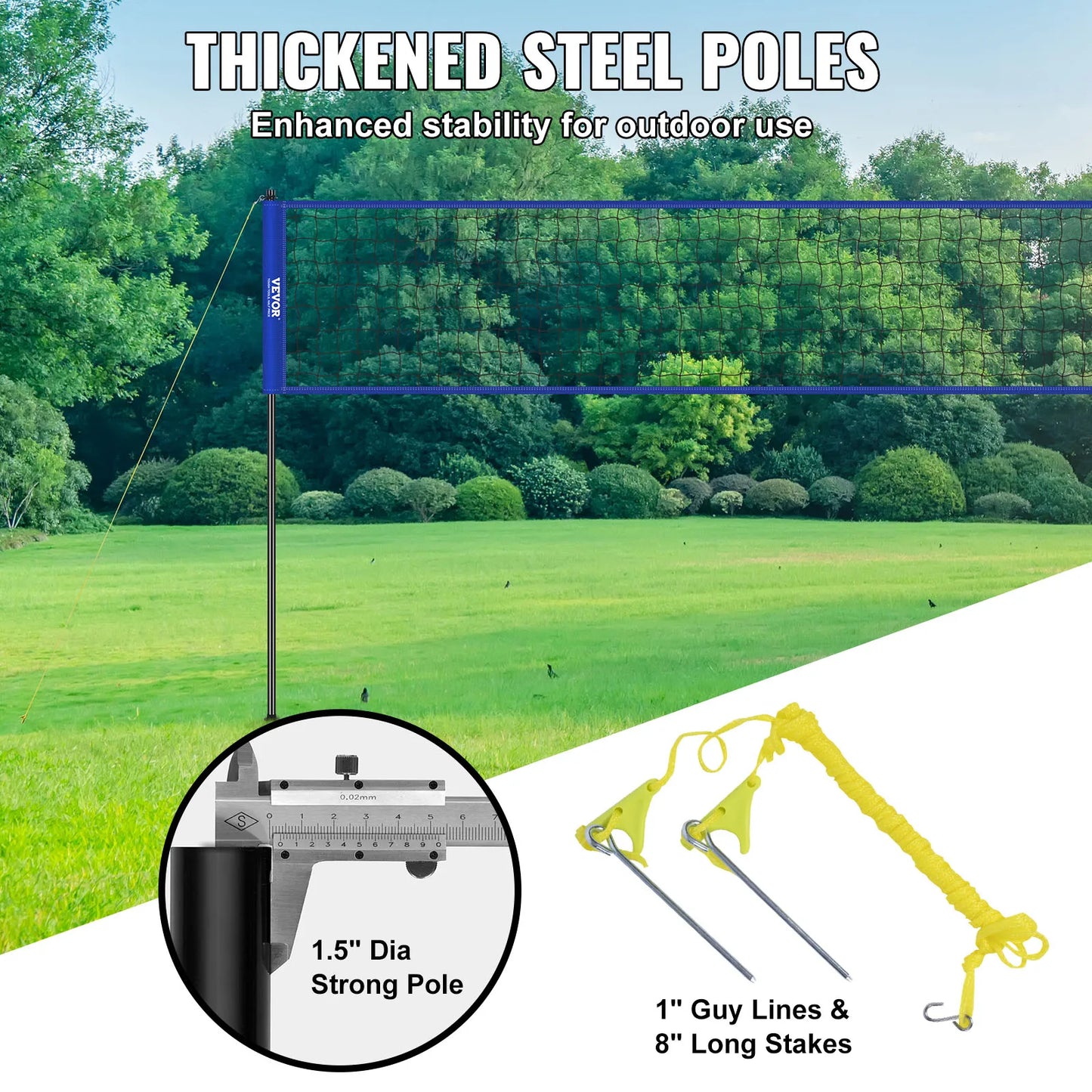 SucceBuy Outdoor Volleyball Net System Adjustable Height Steel Poles with PVC Volleyball Pump Carrying Bag for Beach Lawn