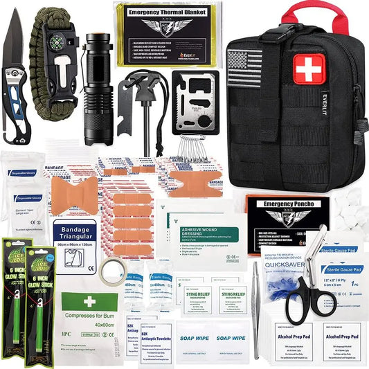 250 Pieces Survival First Aid Kit IFAK EMT Molle Pouch Survival Kit Outdoor Gear Emergency Kits Trauma Bag for Camping Boat Hunt