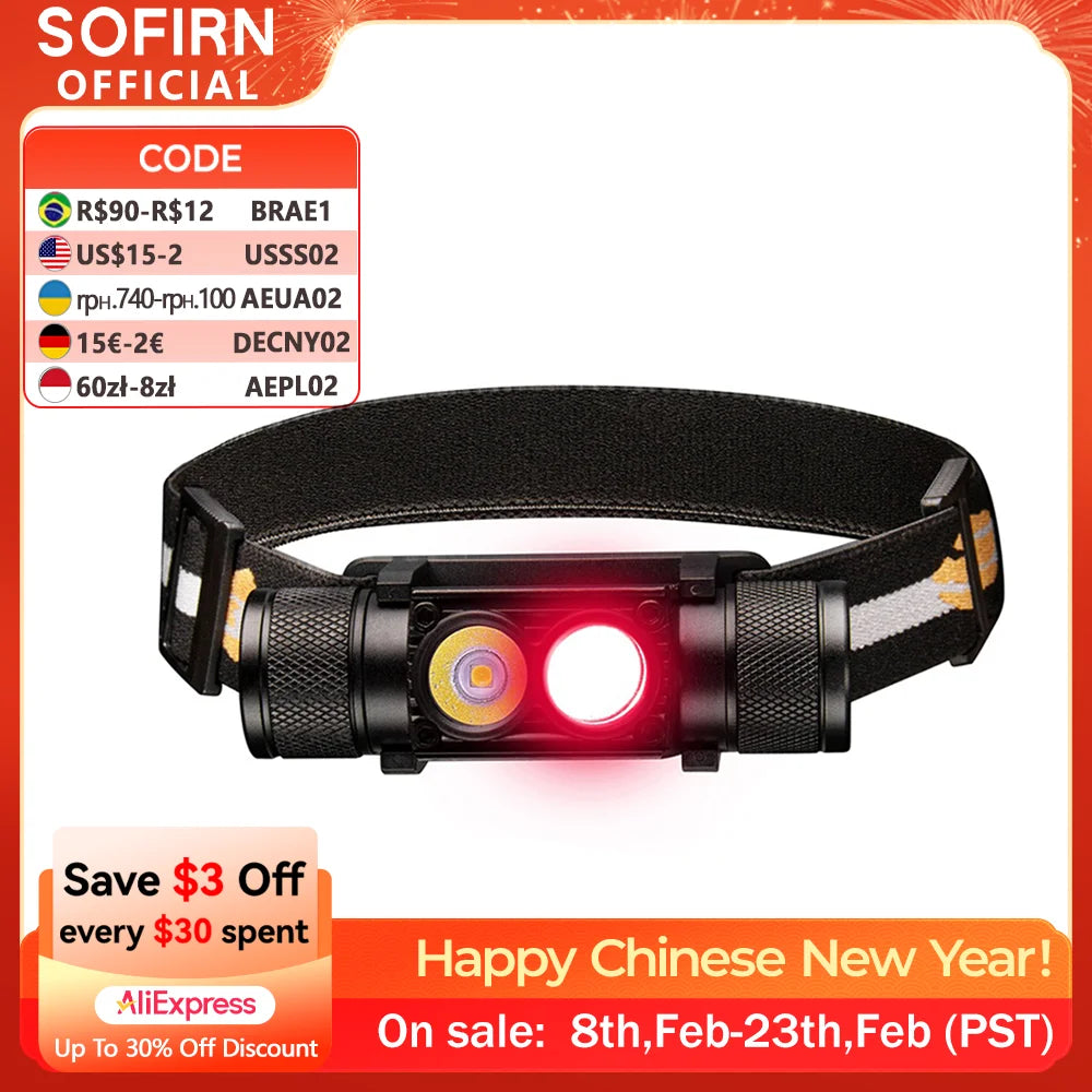 H25LR LED 90 High CRI Rechargeable Headlamp Powerful Lightweight Head Flashlight with Bright White Light  660nm Deep Red Torch