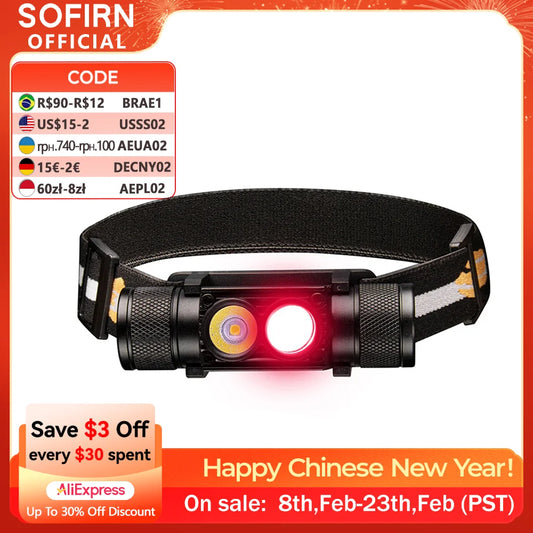 H25LR LED 90 High CRI Rechargeable Headlamp Powerful Lightweight Head Flashlight with Bright White Light  660nm Deep Red Torch