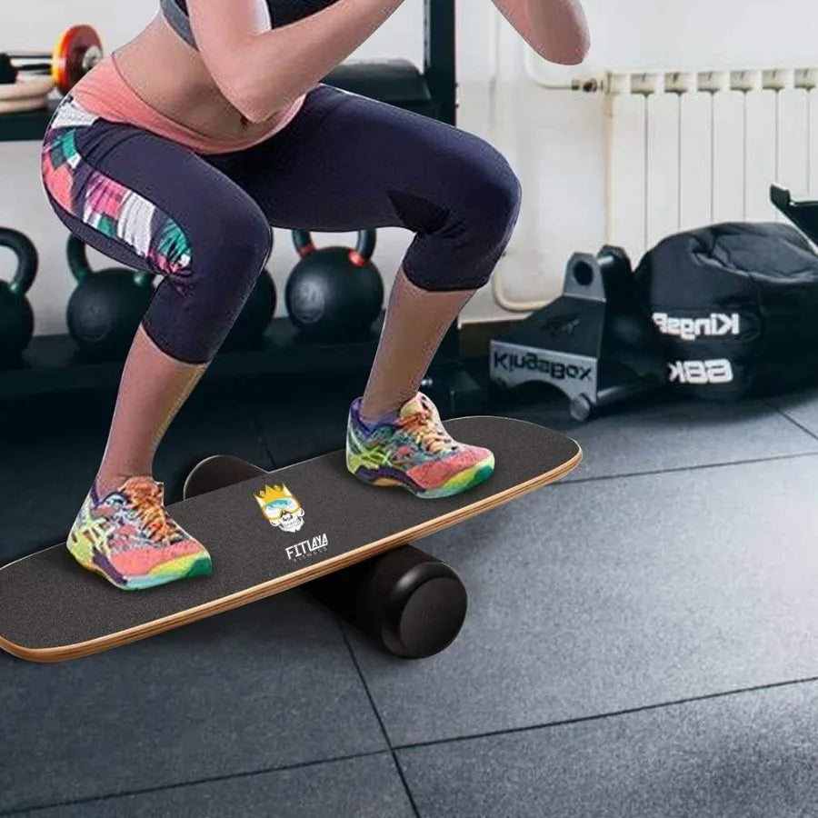 Fitlaya Wooden Balance Board Trainer for Enhanced Fitness Workouts: Ideal for Hockey Skateboarding Surfing and Snowboarding Tra