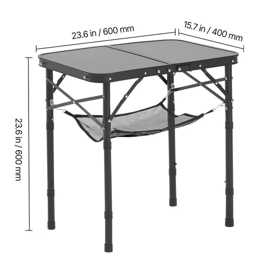 SucceBuy Folding Camping Table Adjustable Height Portable Side Tables Aluminum MDF Beach Table with Mesh Layer for Picnic BBQ