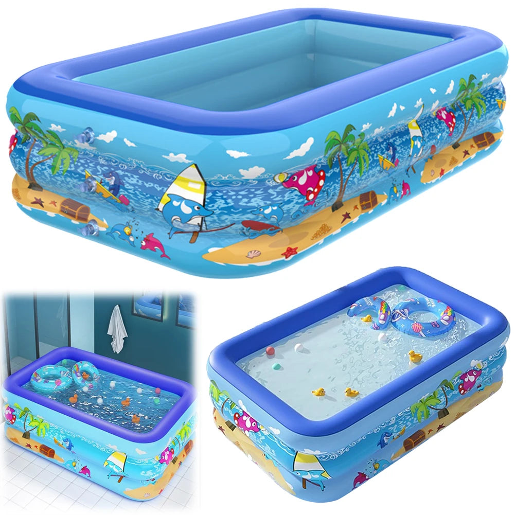 Framed Swimming Pool PVC Thickening Swimming Pool Cartoon Pattern Water Play Pool for Summer Outdoor Indoor