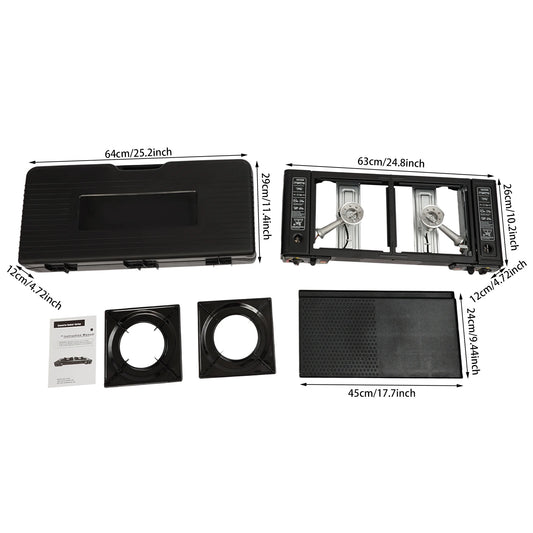 2-Burner Portable Camping Stove Butane Camping Stove Kit w/Baking Pan and Carrying Case Auto Ignition Camping Burner LPG