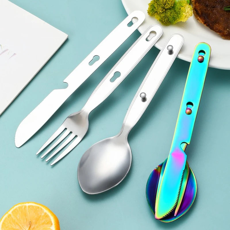 Stainless Steel Folding Camping Cutlery Set Compact Durable for Camping Hiking Picnics BBQs Essential Travel Kit
