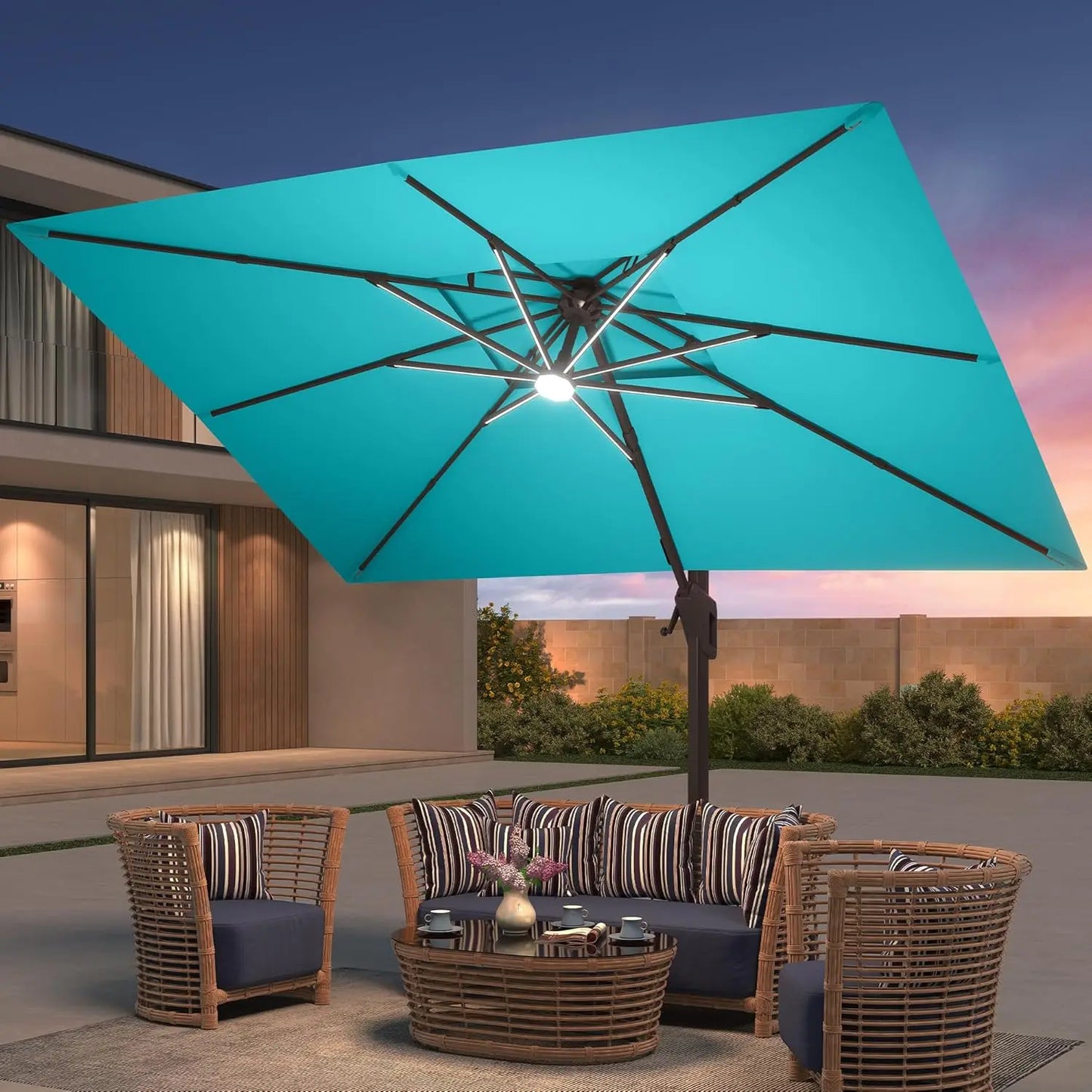 9x12 FT Patio Umbrella with Weighted Base and LED Lights Cantilever Outdoor Large Heavy Duty Rectangle Aluminum, Customized