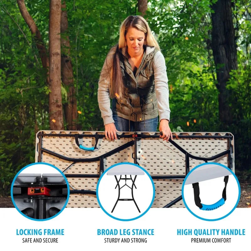 5 Foot Rectangle Fold-in-Half Table, Indoor/Outdoor Essential, Gray, 60.3" x 25.5" (80861)