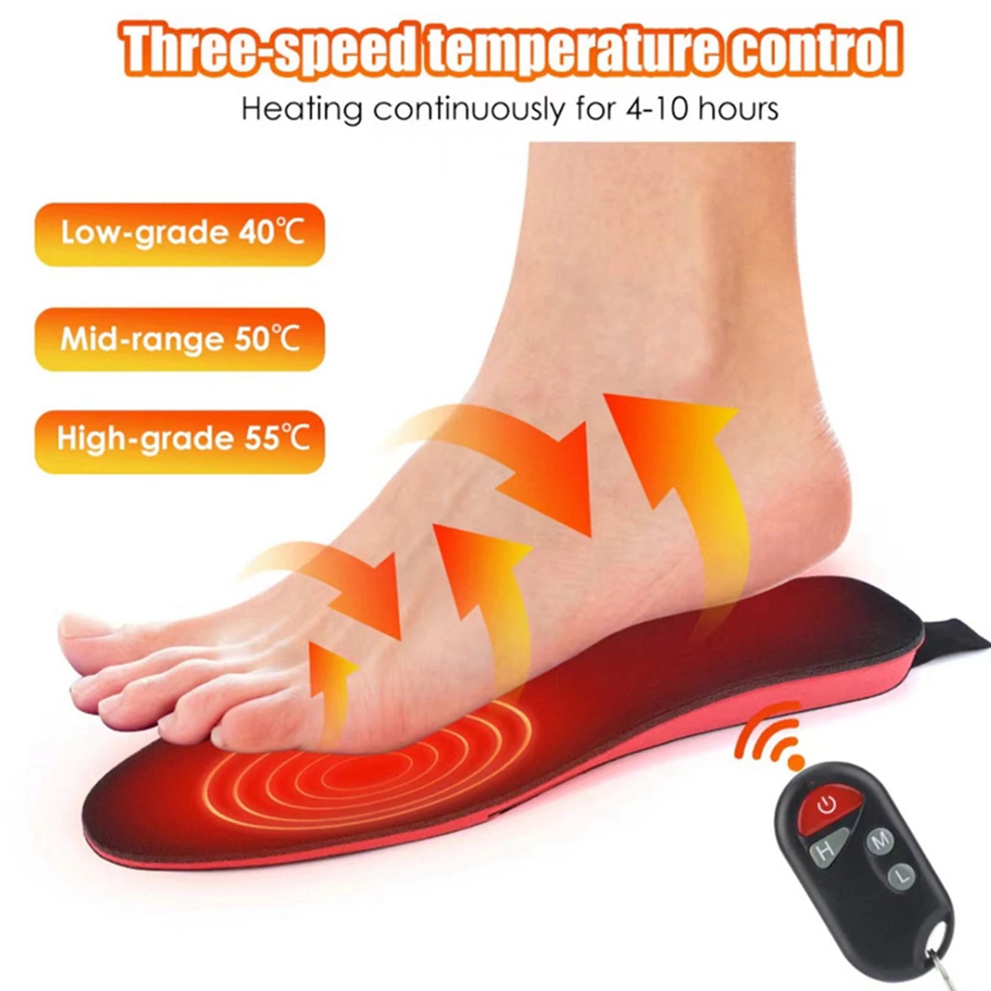 Smart Heated Insoles 3-Temperature Electric Foot Warmer Plantar Insoles with Remote Control Winter Breathable Thermal Shoes Pad