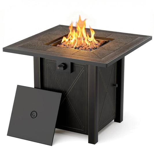 30" Propane Fire Pit with Premium Ceramic Tabletop, 50000 BTU Powerful Gas Firepit Table - Includes Lid and Lava, Customized