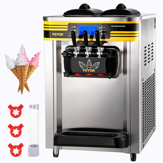 SucceBuy 22-30 L/H Soft Ice Cream Machines Commercial Tricolor Desktop Sweet Cone Freezing Equipment Vending Machine