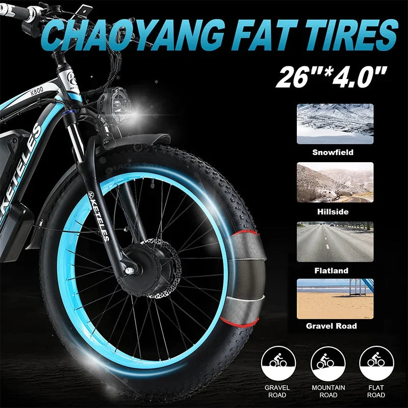K800 Electric Bicycle 2000W Dual Motor Drive 48V23AH Mountain Off-road E Bike Hydraulic Brake 26*4.0 Inch Fat Tire Electric Bike