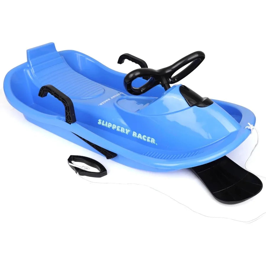 Steerable Snow Sled for Downhill Racing Lightweight Aluminum Frame Red Design Smooth Glide and Easy Control