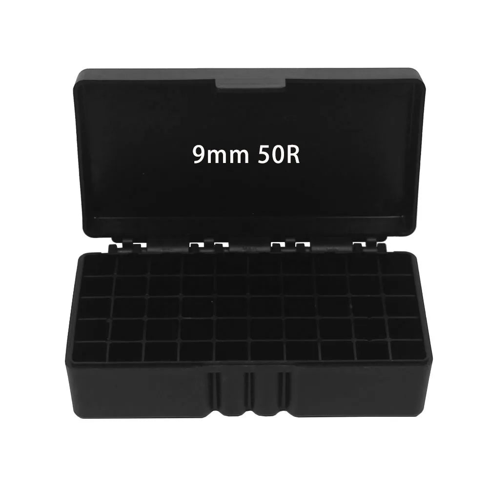 50/100 Rounds Tactical Bullet Box 9mm/.223/.38Super Pistol Rifle Ammo Carry Storage Box Flip-Top Bullets Case Hunting Accessory