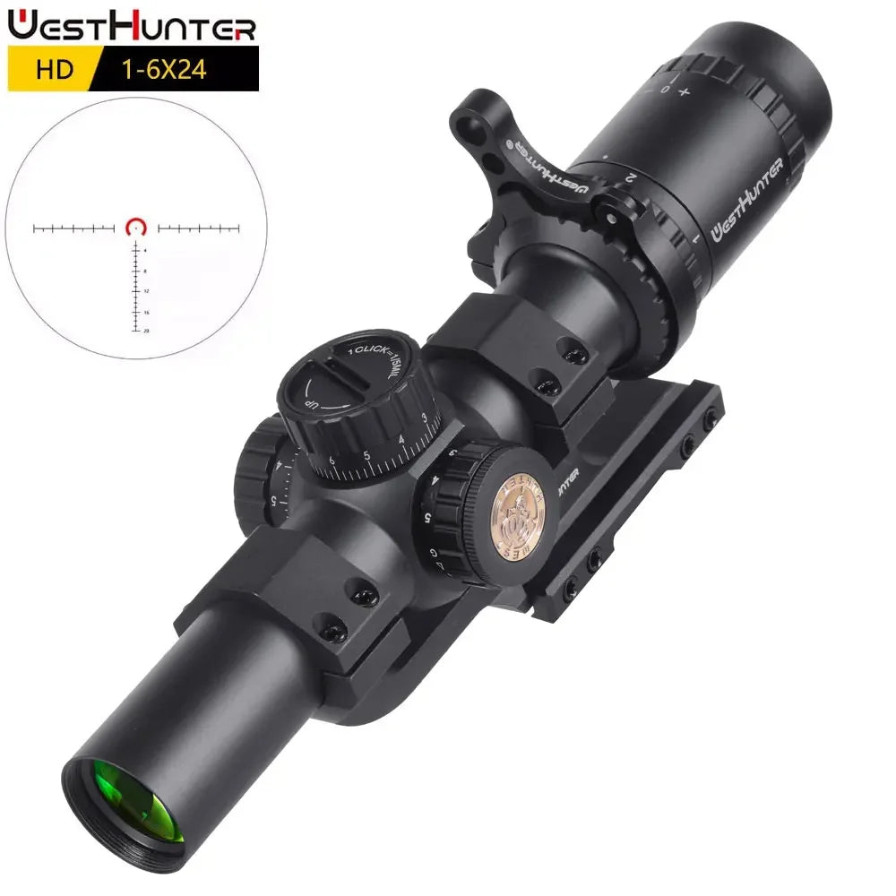 WestHunter HD 1-6X24 IR LPVO Riflescopes R/G Illumination Etched Glass Reticle Hunting Sights Long Eye Relief Optical Sights