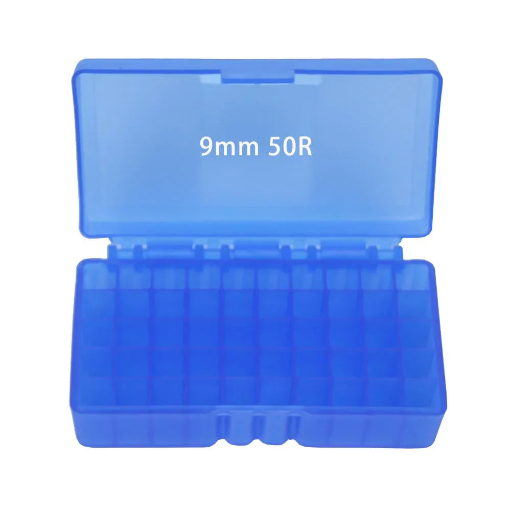 50/100 Rounds Tactical Bullet Box 9mm/.223/.38Super Pistol Rifle Ammo Carry Storage Box Flip-Top Bullets Case Hunting Accessory