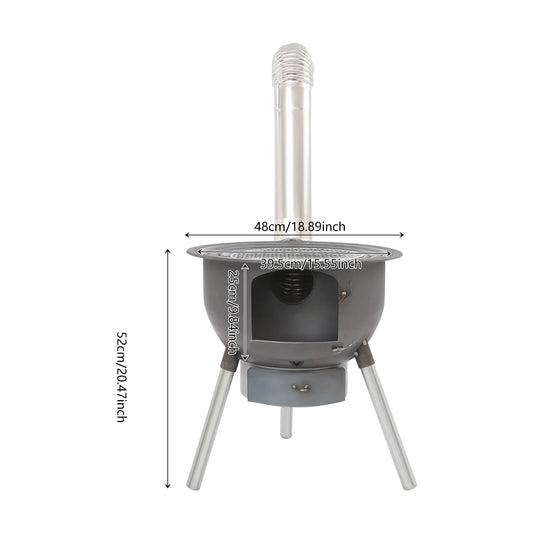 Black Multifunction Wood Burning Stove with Grill Rack Camping Wood Stove Portable Wood Stove for Camping Applicable 3-6 People