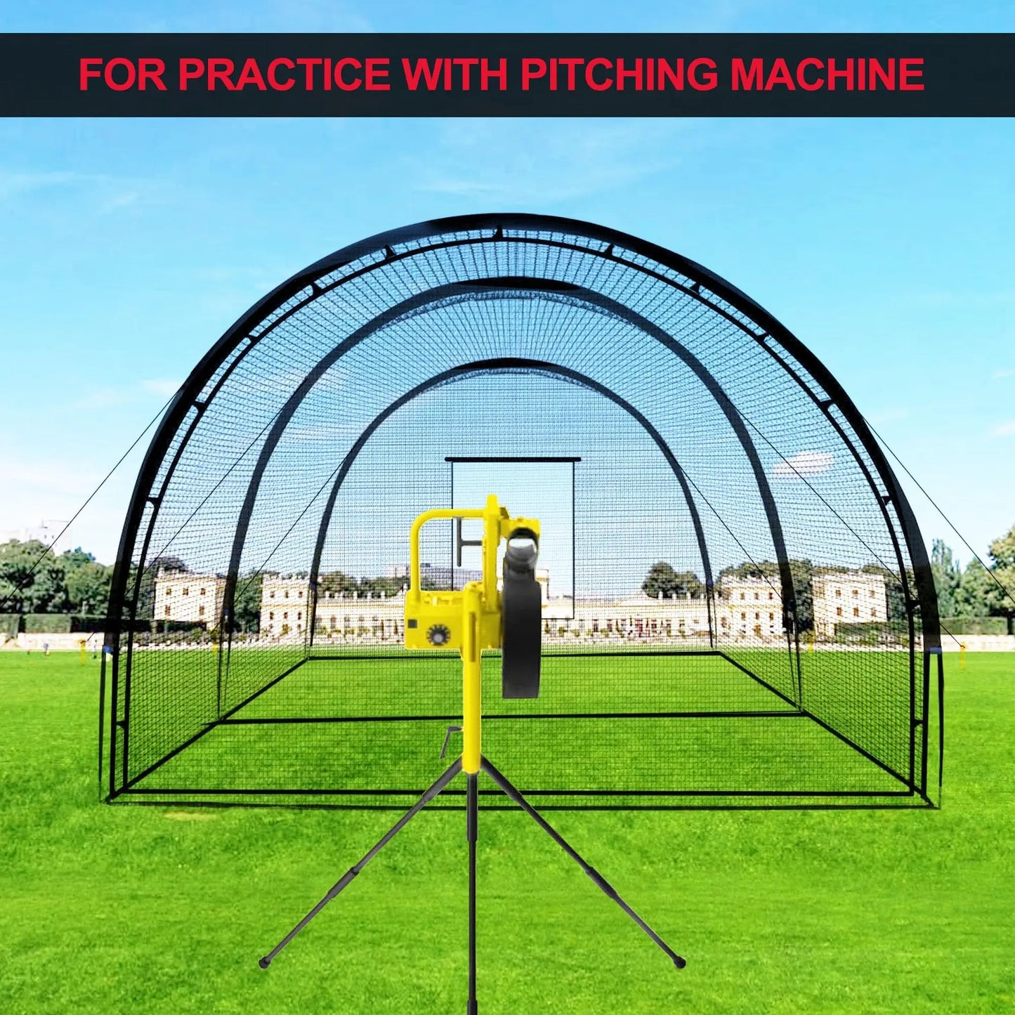 33ft Batting Cage Net with Frame, Multi-Sport Practice Cage for Baseball, Softball, and Golf, Use in Yard or Sports Field
