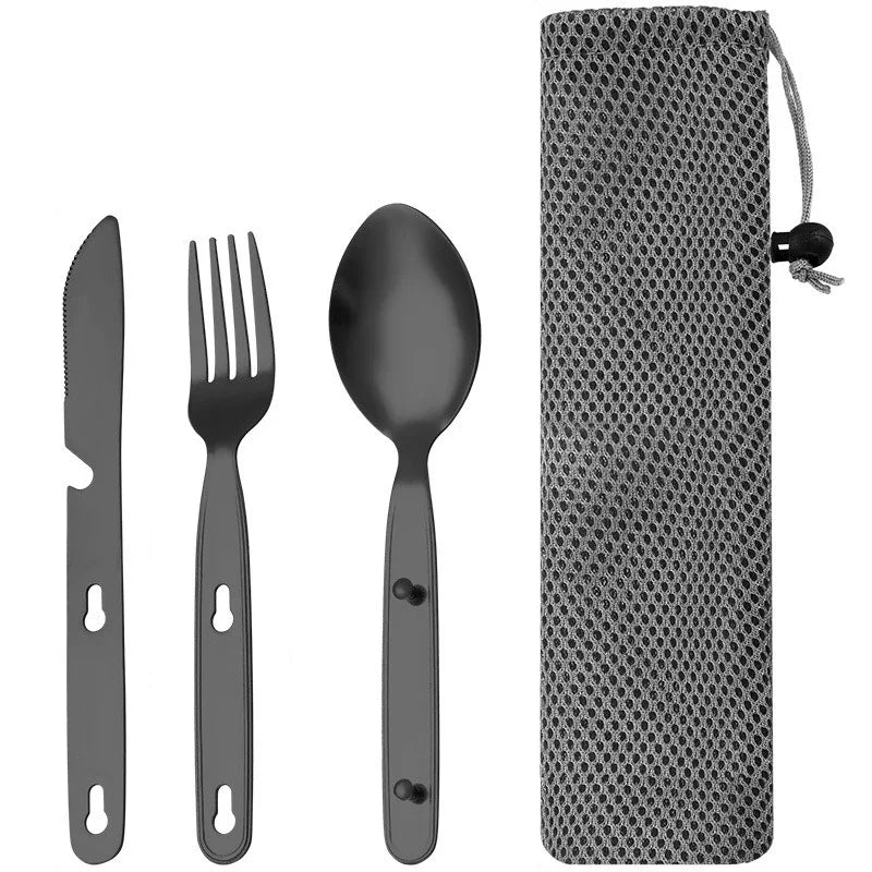 Stainless Steel Folding Camping Cutlery Set Compact Durable for Camping Hiking Picnics BBQs Essential Travel Kit