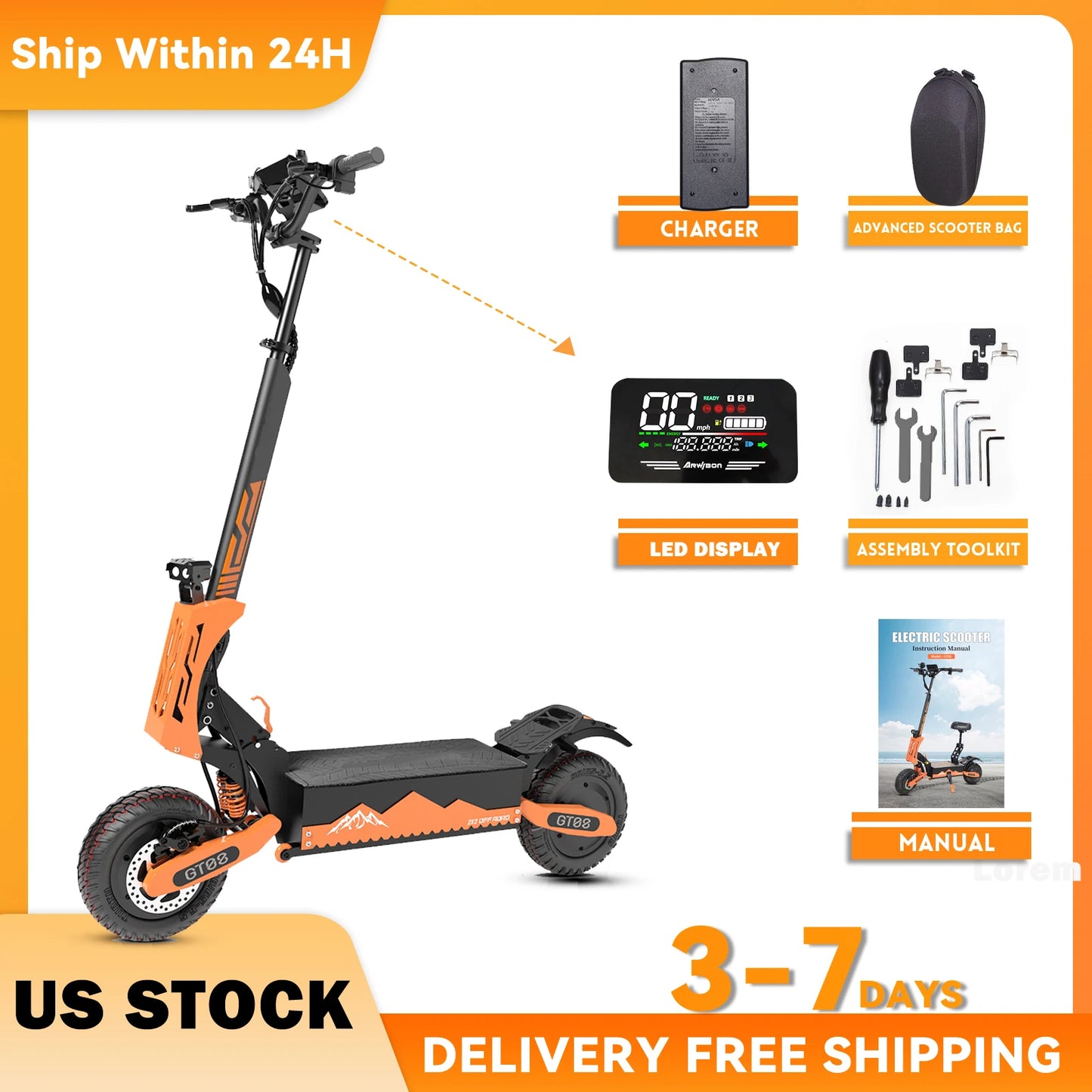 Arwibon 5600W Adult Electric Scooter Dual Motor Top Speed 46MPH,60V27AH, 11-inch Off-Road Tires Sport Folding eScooter