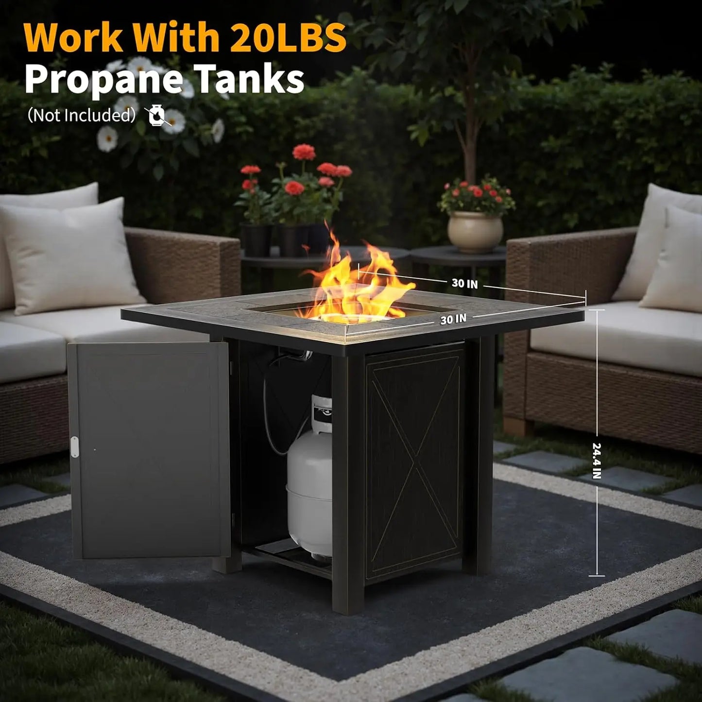 30" Propane Fire Pit with Premium Ceramic Tabletop, 50000 BTU Powerful Gas Firepit Table - Includes Lid and Lava, Customized