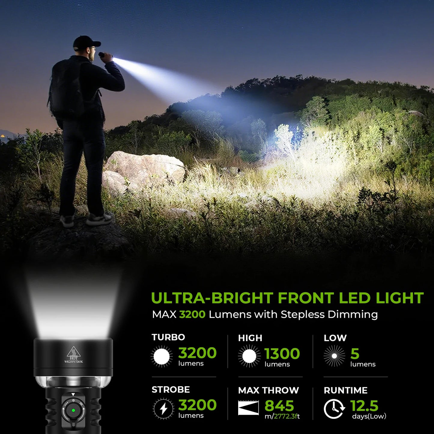 Wurkkos TS27 3200LM Flashlight With RGB Lighting Rechargeable