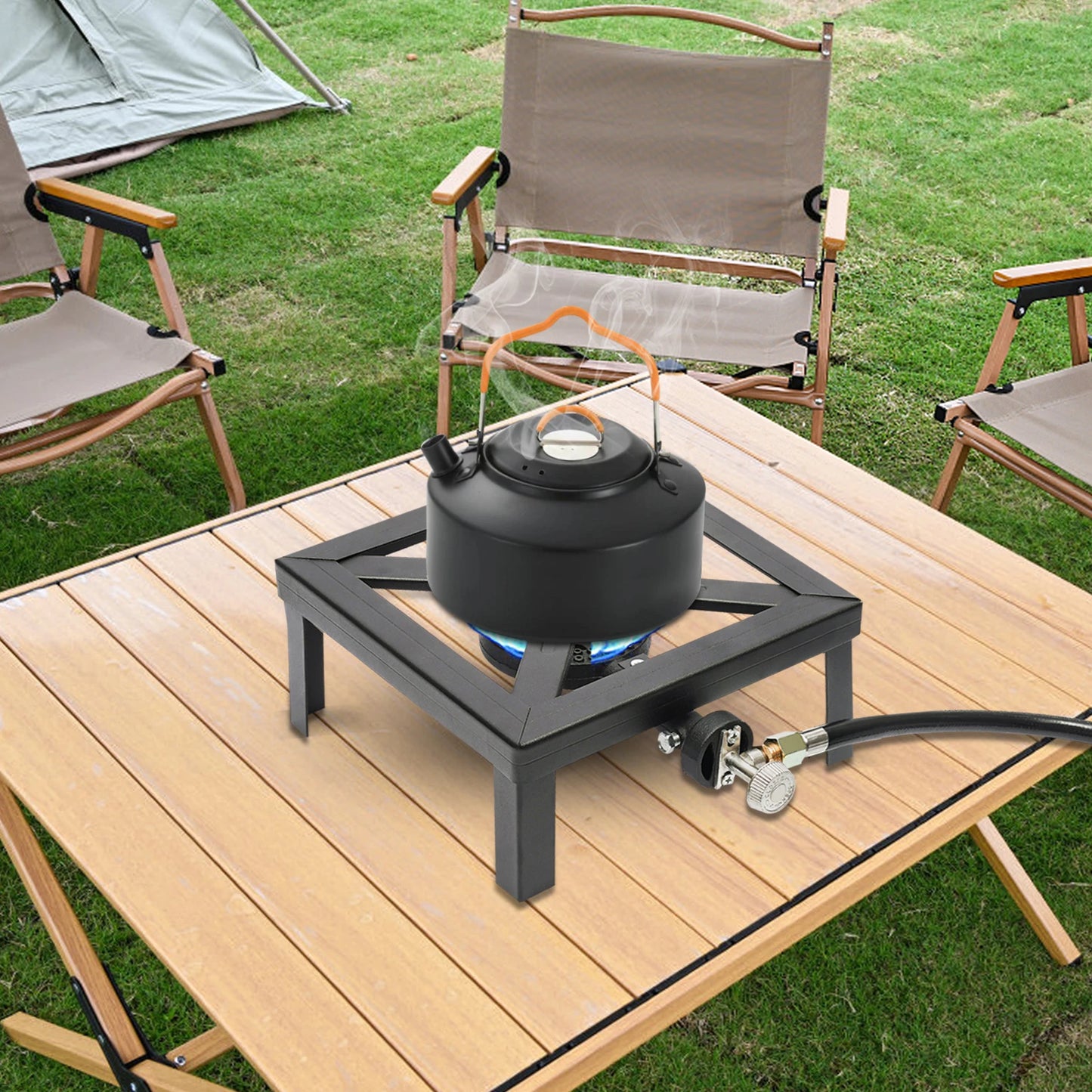 8000W Portable Single Burner Outdoor Gas Stove Propane Cooker with Adjustable 0-20Psi Regulator Hose for Patio Camping BBQ