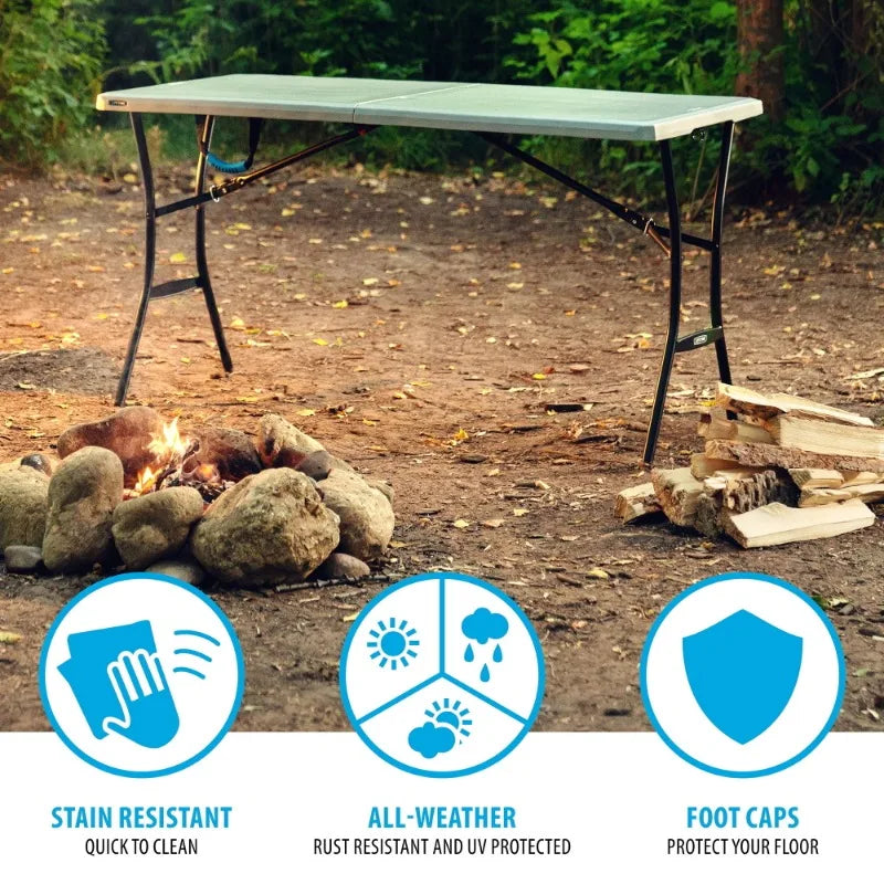 5 Foot Rectangle Fold-in-Half Table, Indoor/Outdoor Essential, Gray, 60.3" x 25.5" (80861)