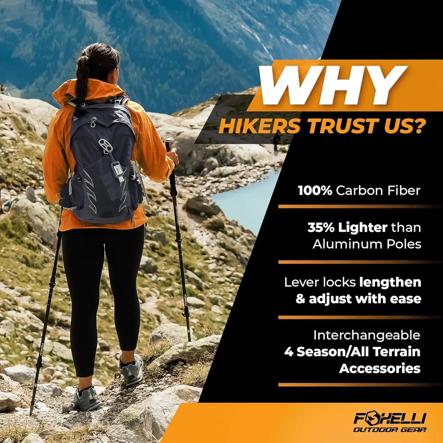 Carbon Fiber Trekking Poles – Lightweight Collapsible Hiking Poles with Cork Grips, Quick Flip Locks