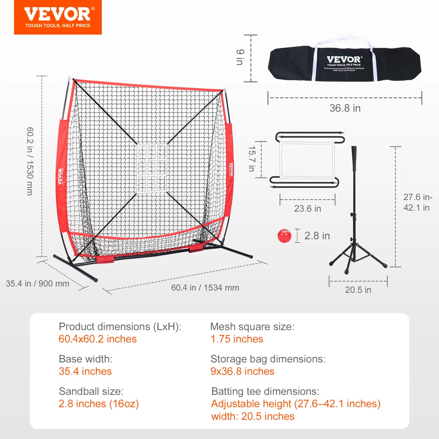 SucceBuy 5x5ft Portable Baseball Softball Practice Net for Hitting Batting Catching Pitching w/ Bow Frame Carry Bag Strike Zone