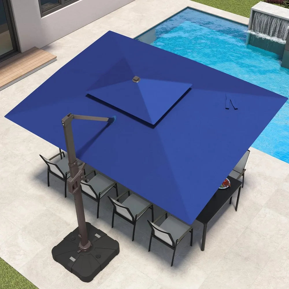 9x12 FT Patio Umbrella with Weighted Base and LED Lights Cantilever Outdoor Large Heavy Duty Rectangle Aluminum, Customized