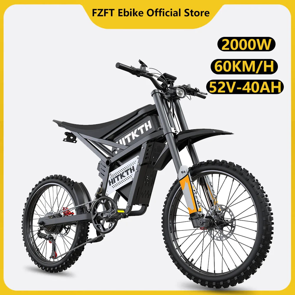 HITKTH E6 Electric Motorcycle Adults 2900W(Peak) Motors 25inch Tire Electric Bike 52V40AH Battery Speed 60Kmh Mountain E-bikes