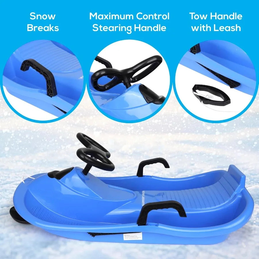 Steerable Snow Sled for Downhill Racing Lightweight Aluminum Frame Red Design Smooth Glide and Easy Control