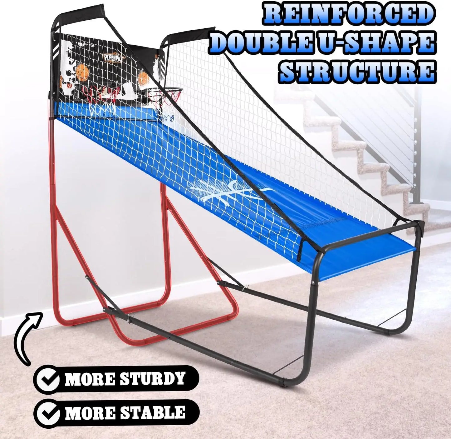 Adjustable Basketball Arcade Game with 8 Modes, LED Display, Foldable Design for Indoor Fun