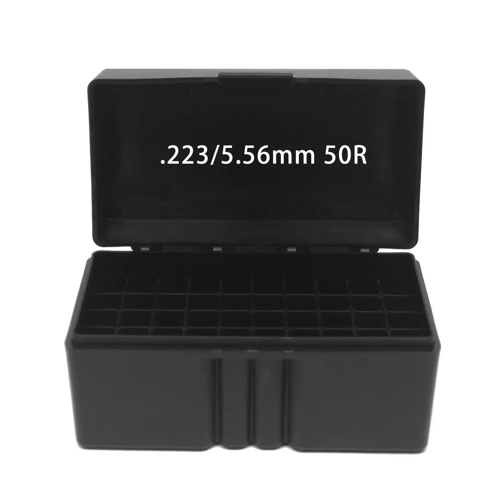 50/100 Rounds Tactical Bullet Box 9mm/.223/.38Super Pistol Rifle Ammo Carry Storage Box Flip-Top Bullets Case Hunting Accessory