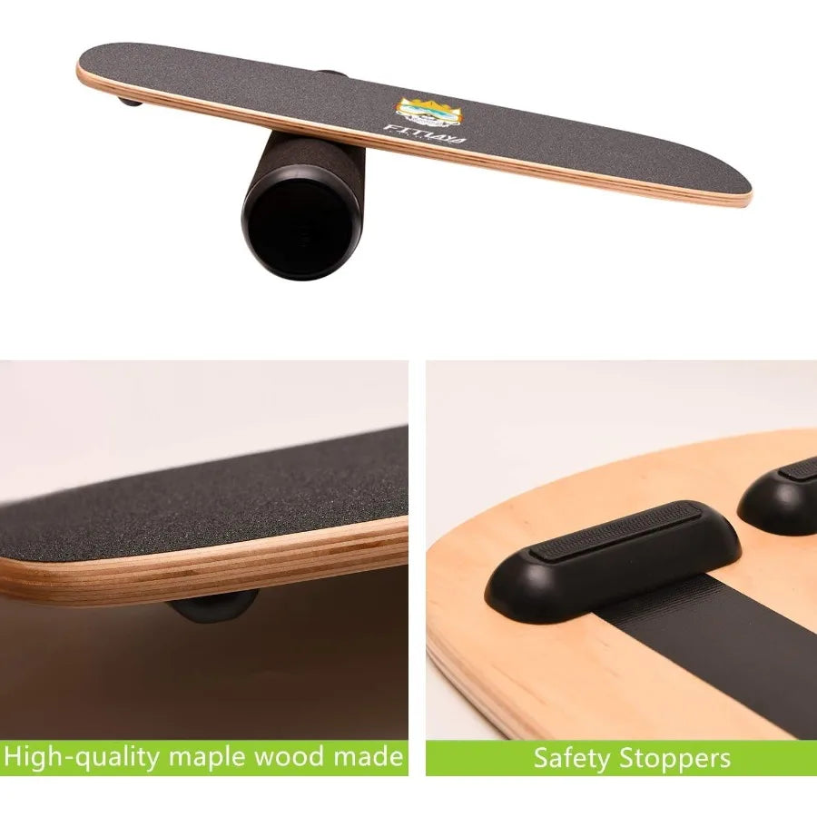 Fitlaya Wooden Balance Board Trainer for Enhanced Fitness Workouts: Ideal for Hockey Skateboarding Surfing and Snowboarding Tra