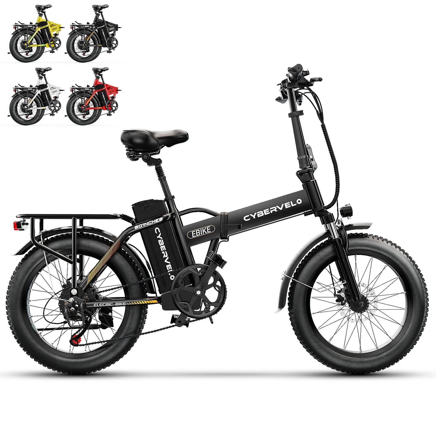 Cybervelo 1000W Folding Electric Bike, 48V 20AH Removable Battery for Adults, 30+MPH 80Miles Max Range, 20"Fat Tire 7-Speed EK4