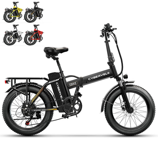 Cybervelo 1000W Folding Electric Bike, 48V 20AH Removable Battery for Adults, 30+MPH 80Miles Max Range, 20"Fat Tire 7-Speed EK4