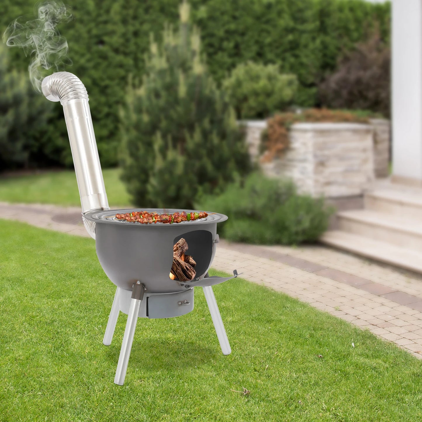 Black Multifunction Wood Burning Stove with Grill Rack Camping Wood Stove Portable Wood Stove for Camping Applicable 3-6 People