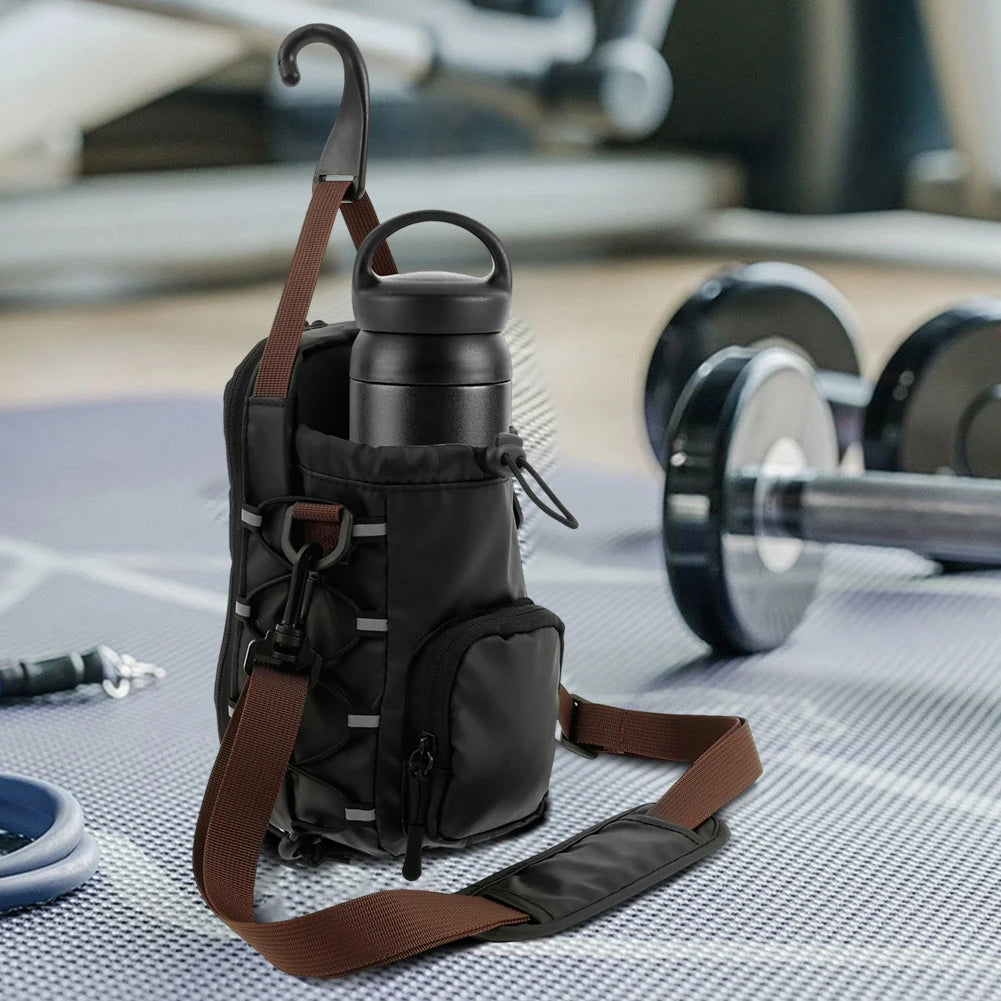 Magnetic Gym Chest Pouch W/ Bottle Holder Gym Crossbody Bag Gym Bottle Carrier Bag for Gym Sports Travel Carry-on Items