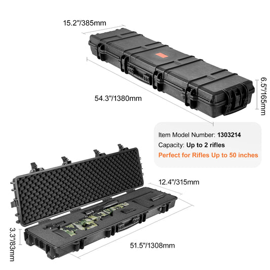 SucceBuy Hard Rifle Case Portable Long Gun Storage Suitcase with 2 Casters Shockproof & Waterproof Airsoft Rifle Protective Case