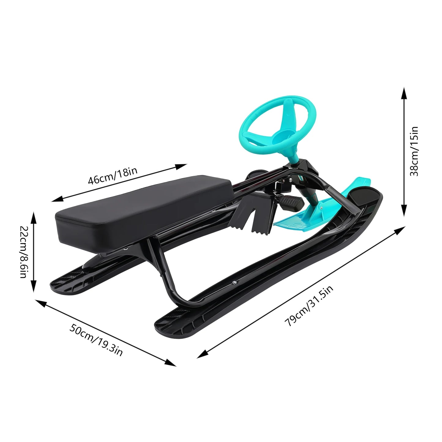 Kids Skis Snowmobiles Snow Racer Sled with Steering Wheel Brake Anti-slip Pedals Grass Sand Skiing Winter Outdoor Entertainment