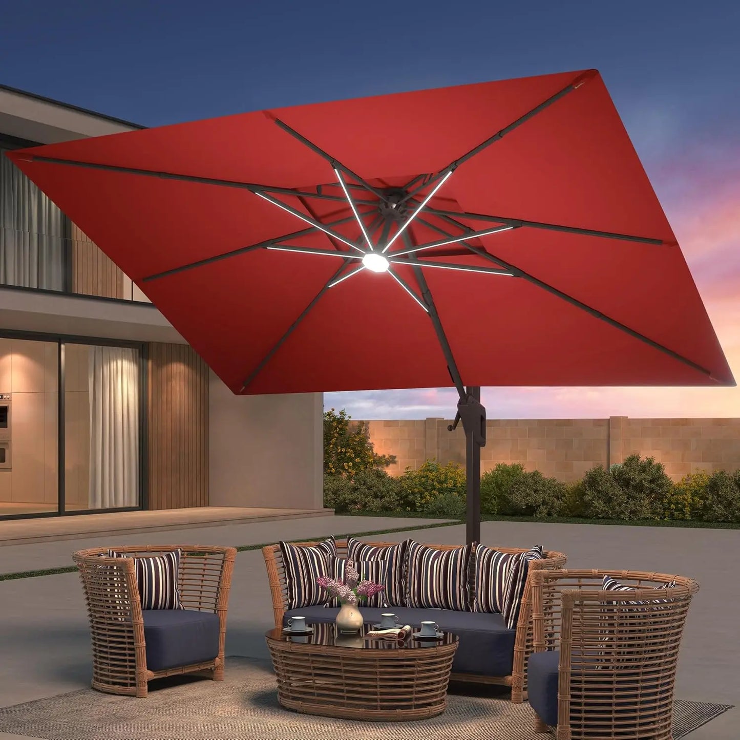 9x12 FT Patio Umbrella with Weighted Base and LED Lights Cantilever Outdoor Large Heavy Duty Rectangle Aluminum, Customized